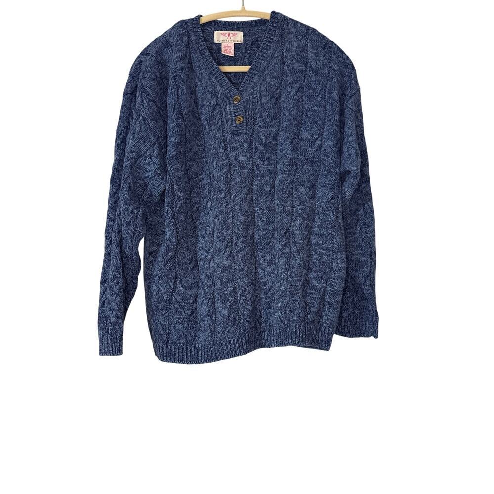 American Weekend Women's Vintage Sz Large Two Button Cable Knit Pullover Sweater